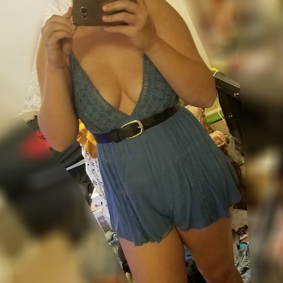 Free people Blue Deep V-Neck Romper - Picture 8 of 9